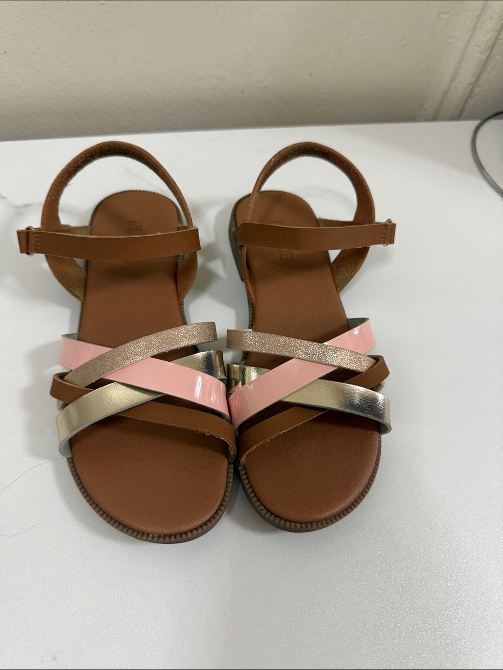 The Children's Place Pink Metallic Gold Brown Strappy Sandals